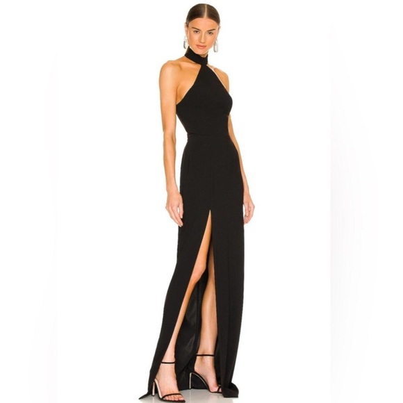 Amanda Uprichard Queen Gown Black $260 Elegant Black Halter Maxi Dress Medium - Picture 1 of 6